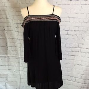 On or off the Shoulder Gauze Dress or Swimsuit Coverup in Black